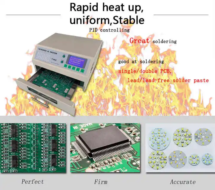 T962A 110V 220V PCB Reflow Soldering Machine 1500W Professional Infrared IC Heater digital display benchtop smt Reflow Oven