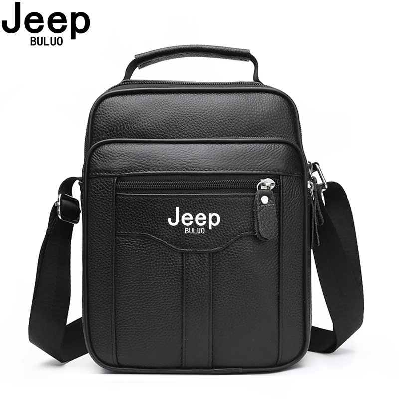 

JEEP BULUO New Hot Fashion Men's Genuine Leather Shoulder Bags Black Business High Quality Cowhide Crossbody Handbags Male Bag