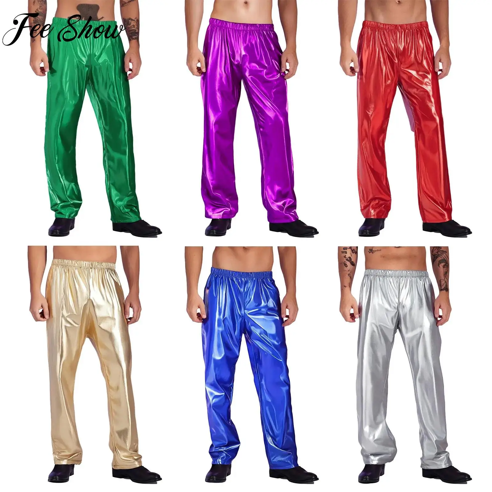 

Men's Jazz Hip-hop Street Dance Trousers Elastic Waistband Metallic Pants for Halloween Theme Party Performance Raves Clubwear
