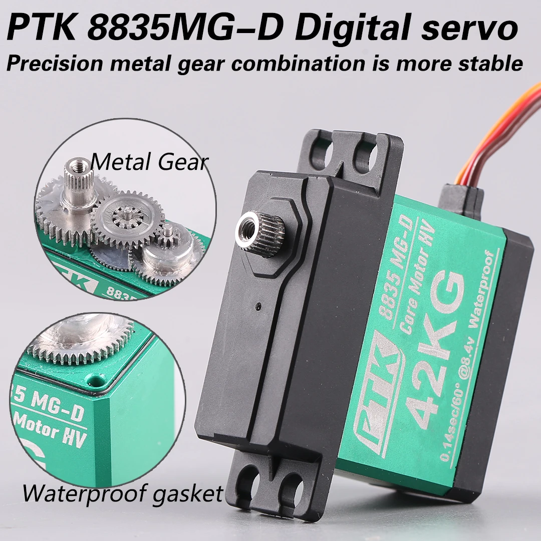 

PTK 8835MG-D Цифровой сервопривод с высоким крутящим моментом 42 кг Модель самолета Модель радиоуправляемого автомобиля Сервопривод с фиксированным крылом Зубы из нержавеющей стали