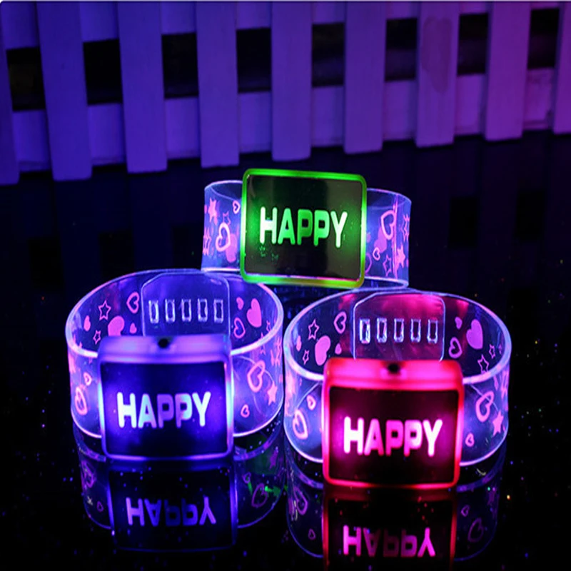 50PCS Personalized Custom LED Glow Bracelet Colorful Night Light Print Logo Text Brand LED Wristbands For Dance Glow Party