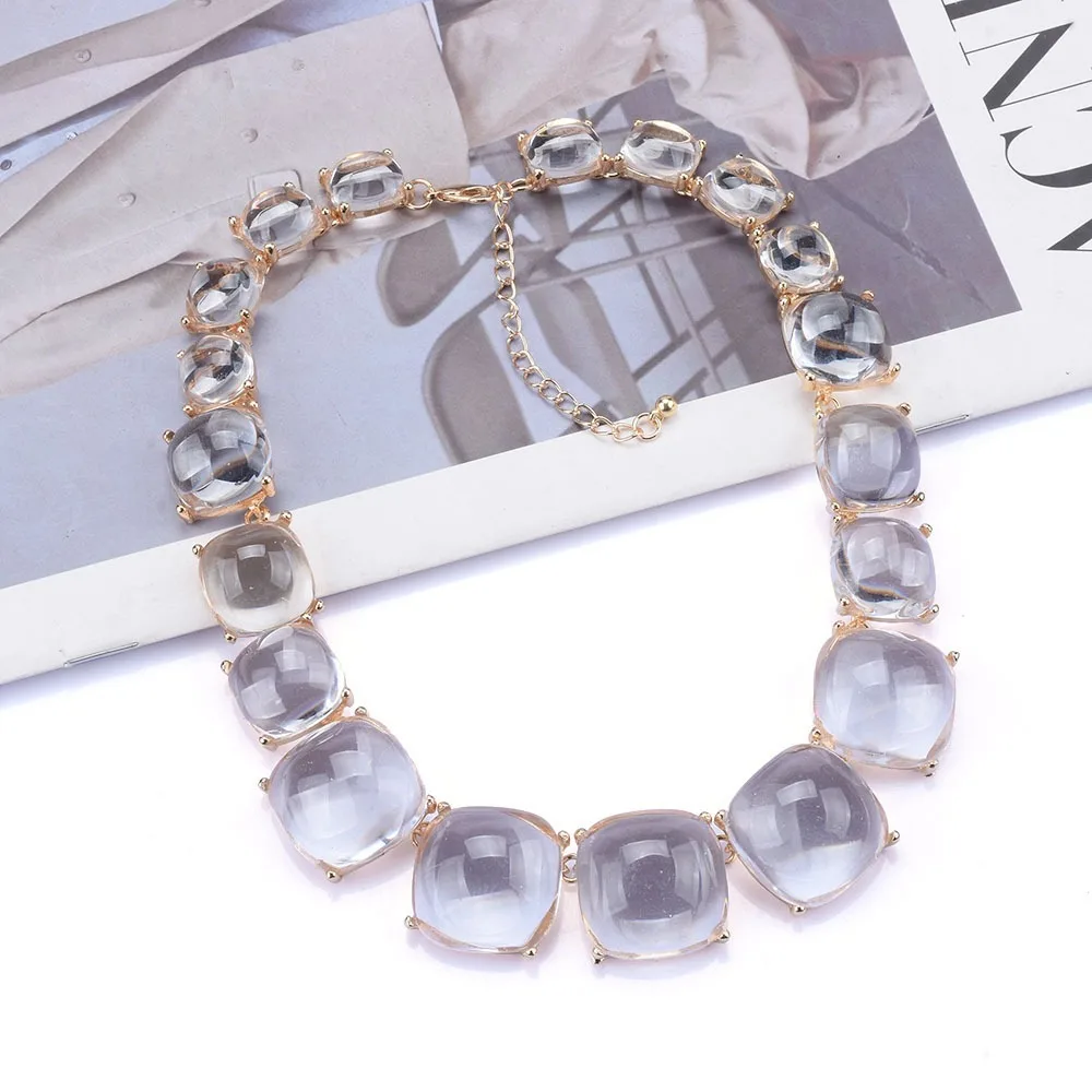 ZA Gold Plated Metal Resin Collar Necklace Multicolor Transparent Choker Necklace Women Jewelry