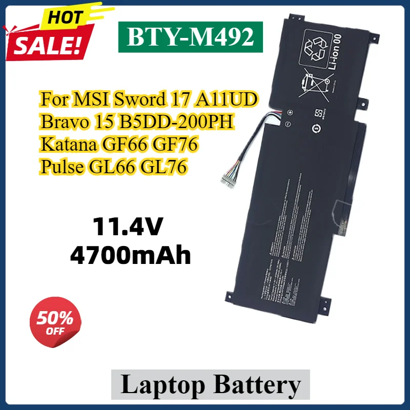 

BTY-M492 Laptop Battery For MSI Sword 17 A11UD Bravo 15 B5DD-200PH Katana GF66 GF76 Pulse GL66 GL76 11UDK 11UEK 11UCK