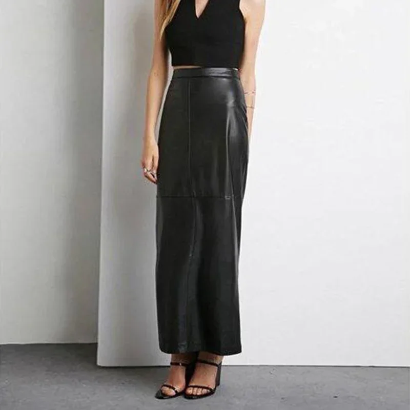 

Женская элегантная юбка-миди из искусственной кожи, вечерние черные матовые кожаные длинные юбки, женские тонкие эластичные юбки с высокой талией на заказ