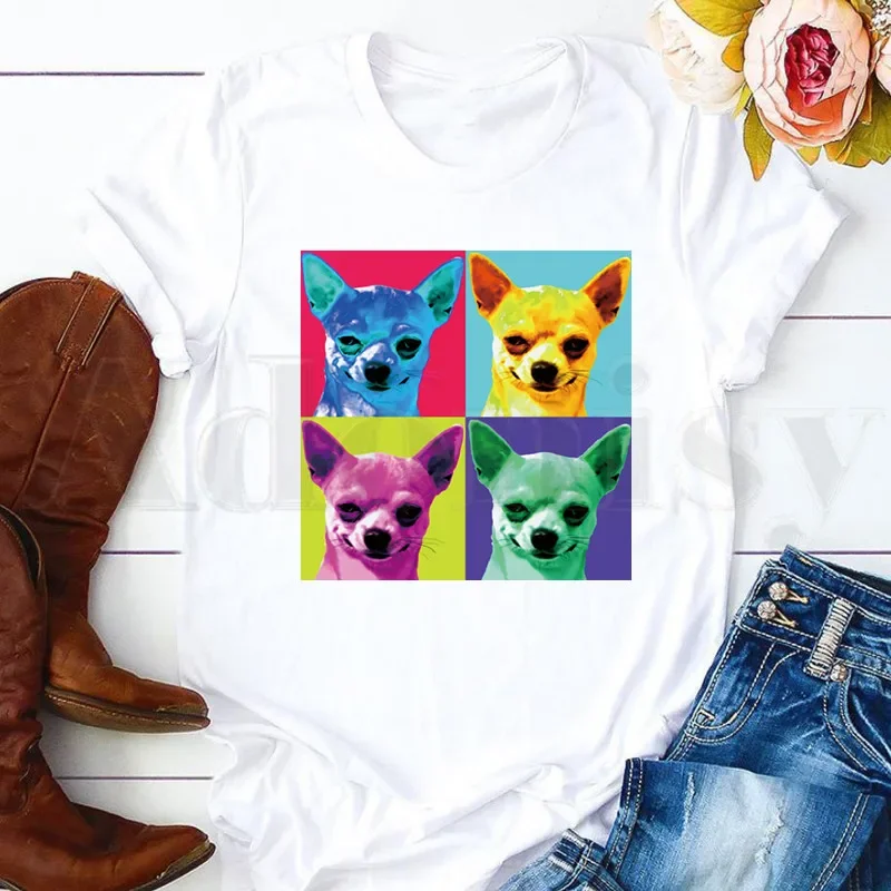 Chihuahua Funny Dog Lovely Fashion Animal 90s Cute Short Sleeve Female Tops Tees Harajuku  VintageT Shirts Women's T-shirt