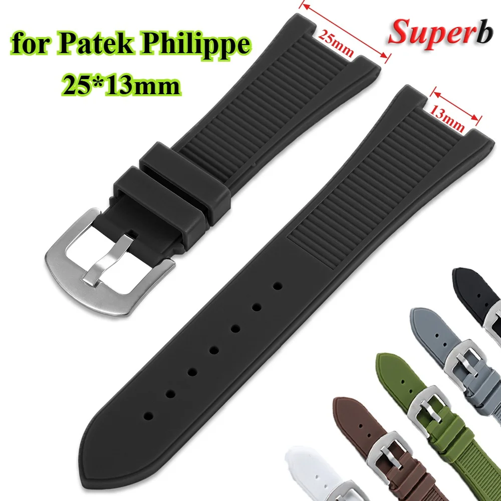 25*13mm Waterproof Silicone Strap for Patek Philippe Nautilus 5711 5726 5712 Series Rubber Watchband Concave Interface Bracelet