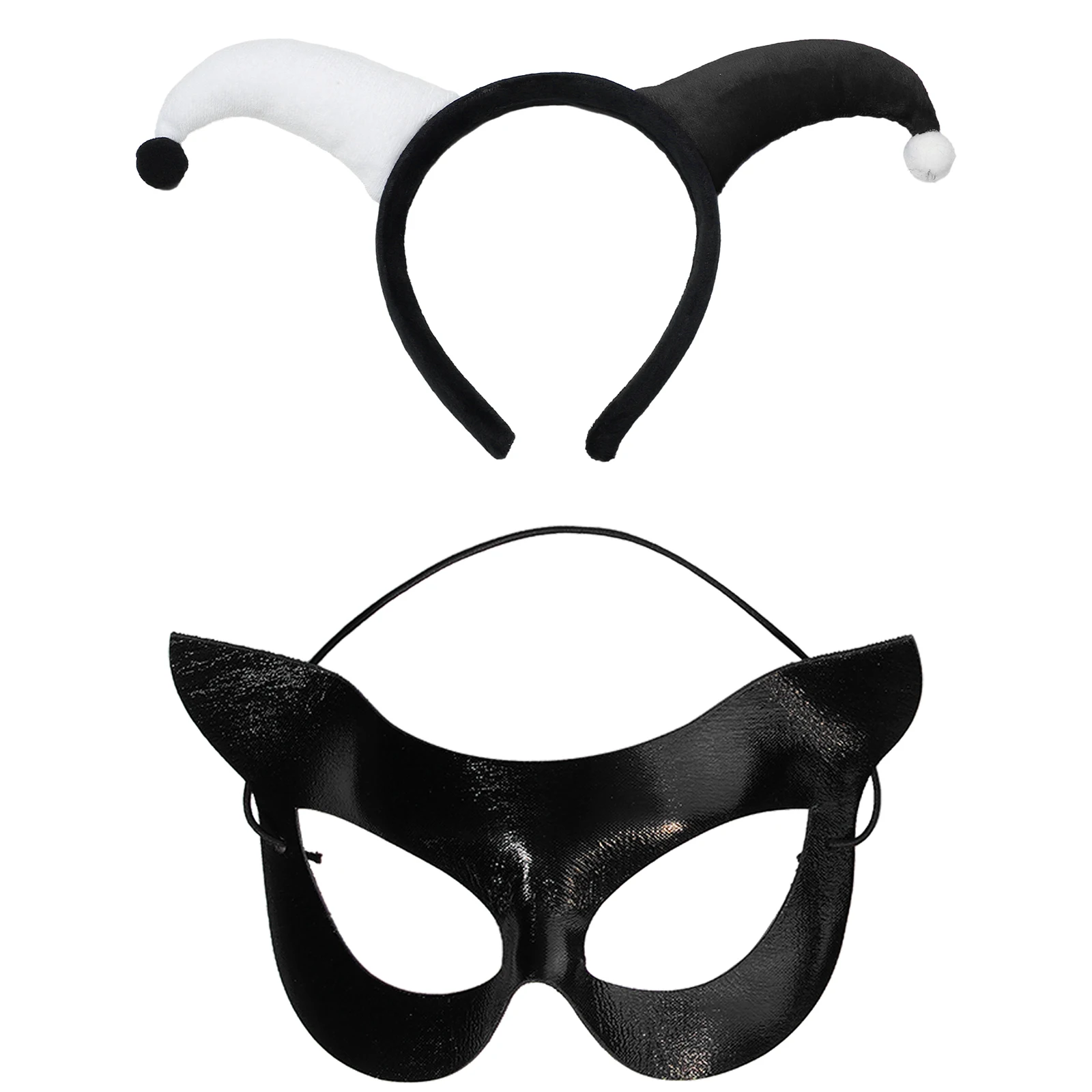 قناع أغطية الرأس المهرج المجنون وقفازات دافئة كوكد هورن بوم بوم دعائم الهالوين لقناع الحفلات التنكرية Fascinator Mardi Gras