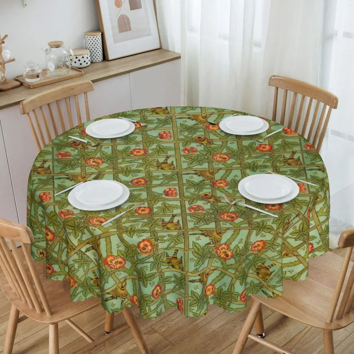 

Customized Round Oilproof William Morris Pattern Bird Flowers Table Cover Tablecloth for Dining 60 inch Table Cloth