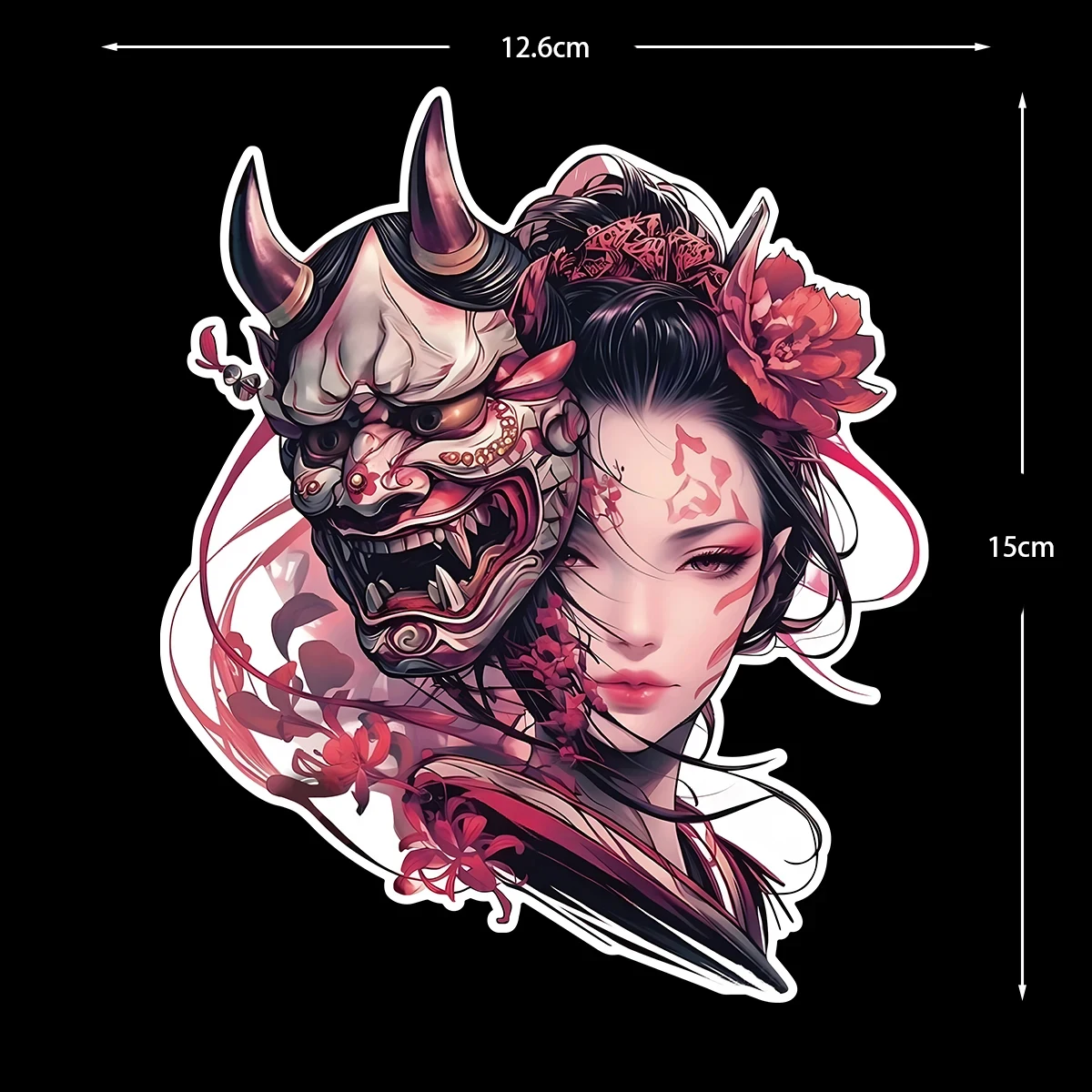 JDM Hannya Demon Mask Geisha Reflective Motorcycle Stickers Moto Body Windshield Vinyl Decals Accessories For Kawasaki Yamaha