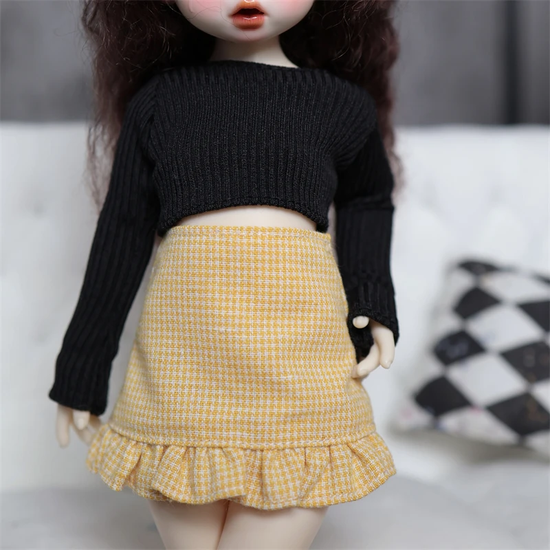 Roupas de boneca bjd adequadas para tamanho 1/6, conjunto de roupas de saia xadrez de malha, acessórios de boneca (2 pontos)