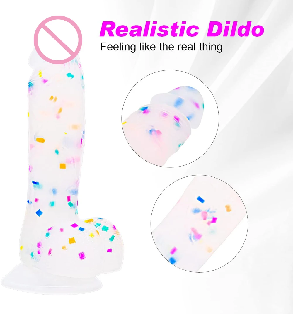 Confetti Dildo Realistic Clear Silicone Dildo,with Strong Suction Cup for Hands-Free Play, Adult Sex Toy