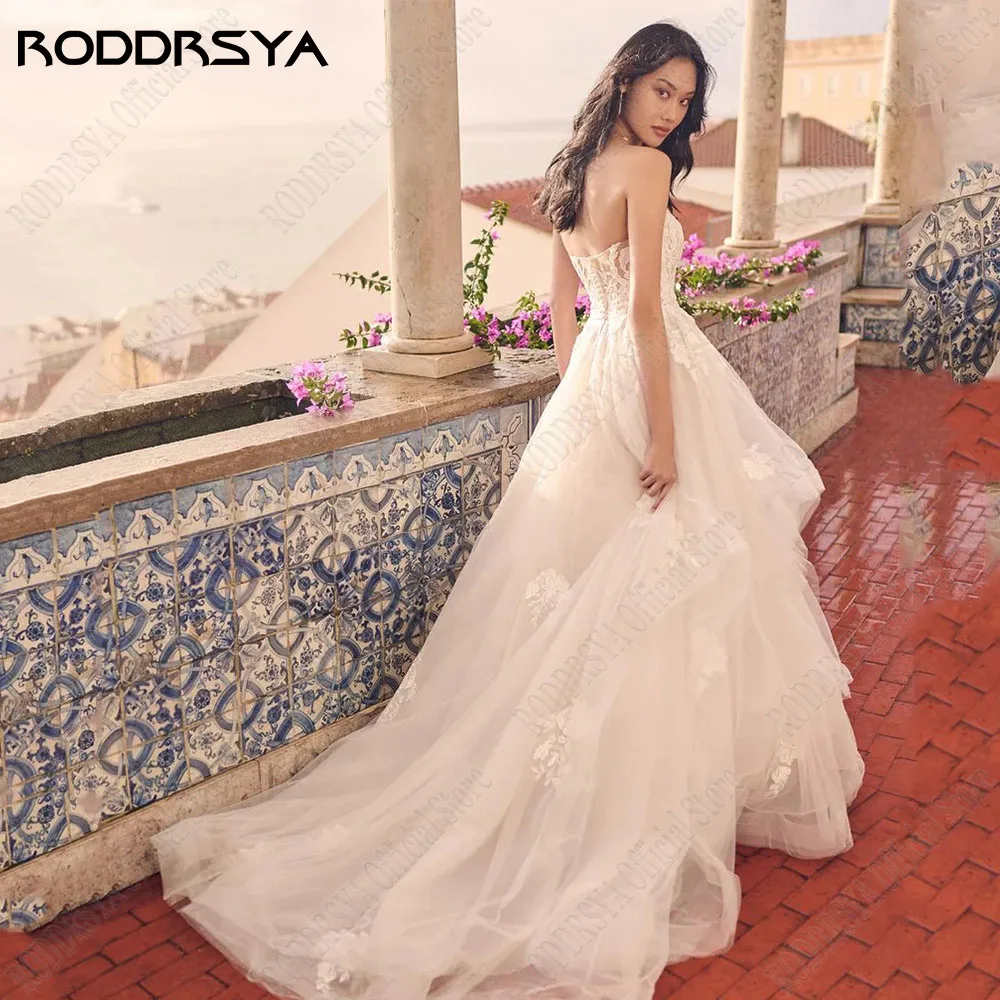 RODRSYA Eleganti Abiti Da Sposa Per La Donna Senza Maniche Sweetheart Zipper BackRODDRSYA abiti da sposa eleganti per donna senza maniche Sweetheart Zipper Back abiti da sposa Applique in pizzo a-line Vestidos De Novia