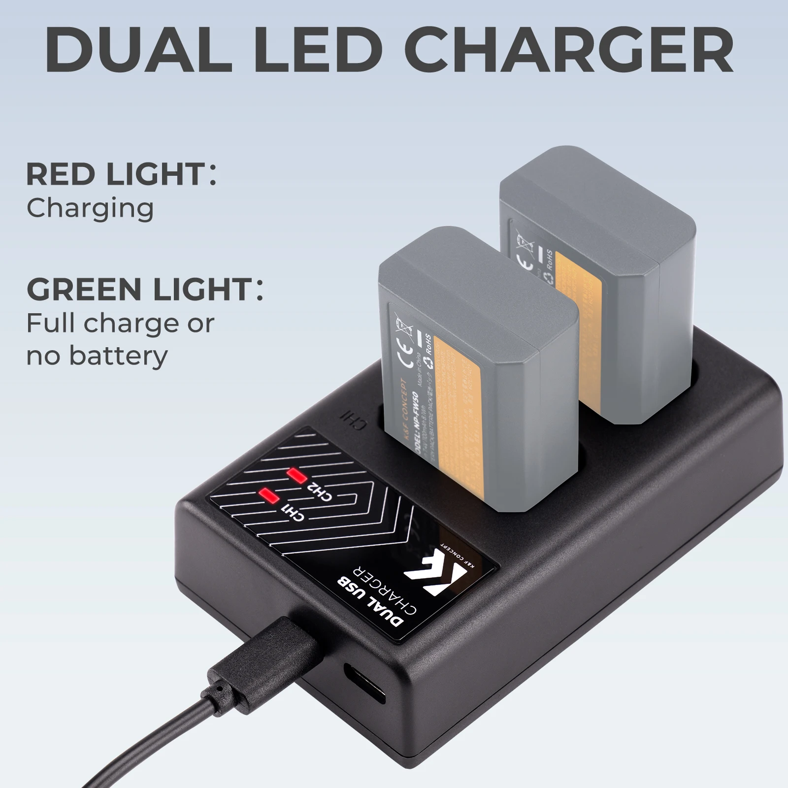 K&F Concept NP-FW50 Battery Charger For Sony RX10M4 RX10 A7II A6100 A6400 ZVE10 ZV E10 A7R A6000 A5100 A7S A7R2 A7S2 A5000 A6500