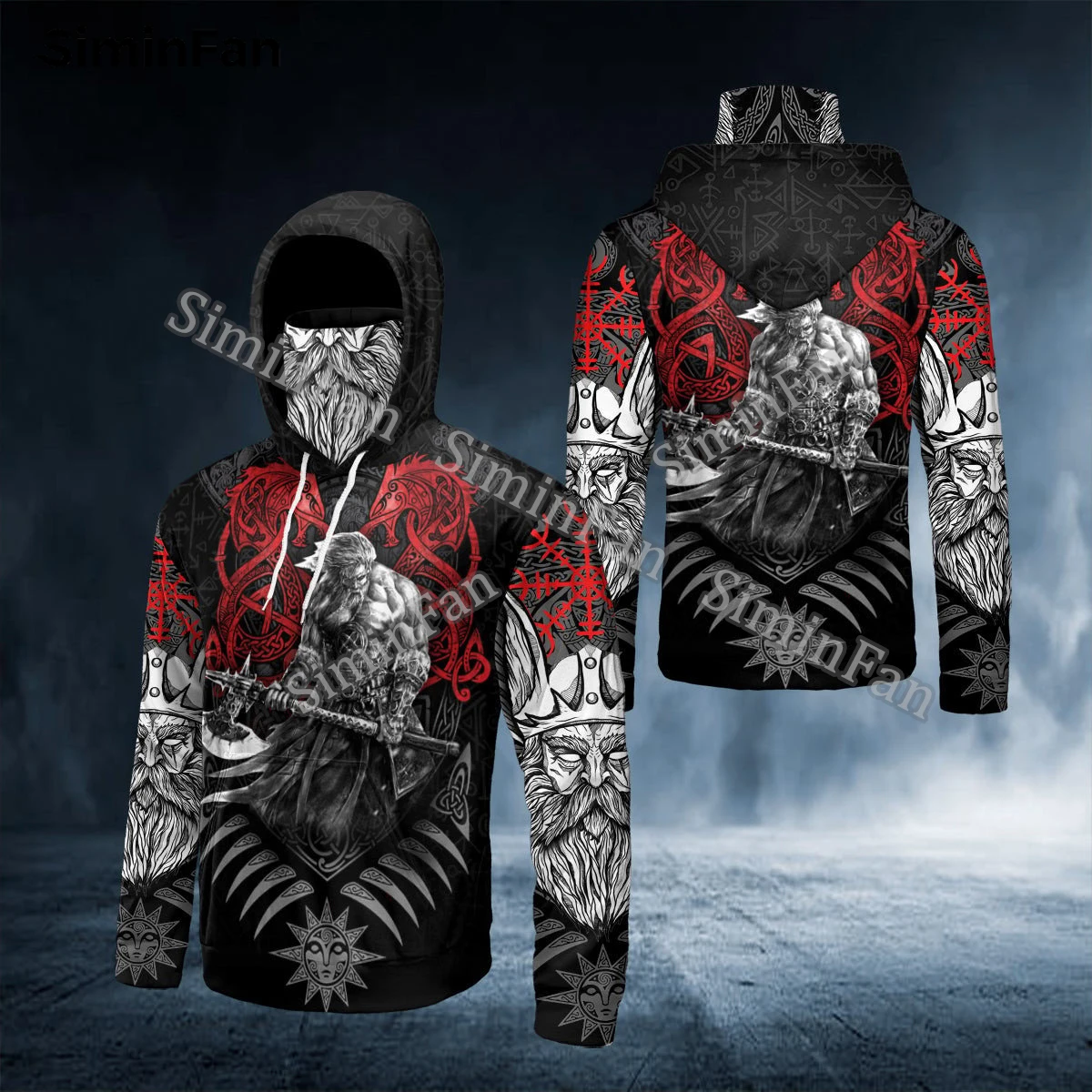 Allfather Odin Viking Celtic Dragon Tattoo Mens Face Scarf Mask Hoodies 3D Printed Male Hooded Pullover Jacket Unisex Outwear