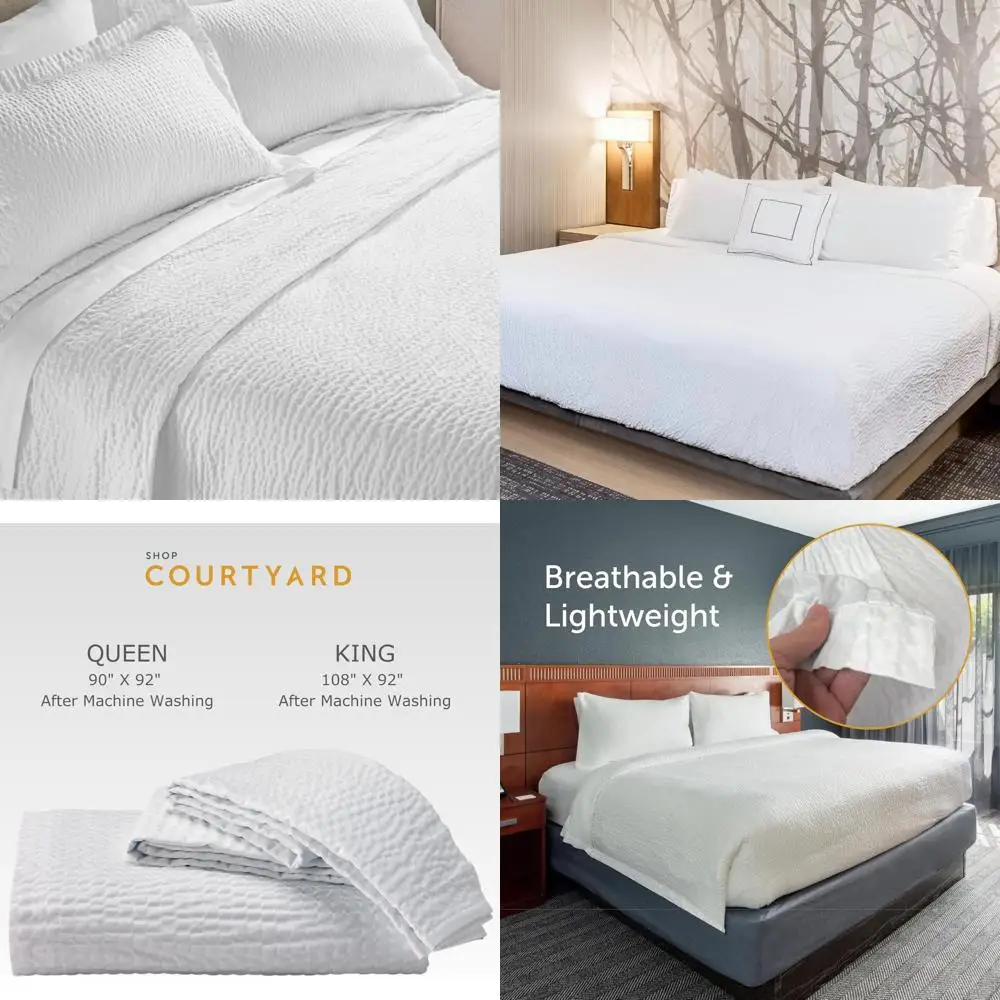 

Queen Size Marriott Courtyard Coverlet | Cotton Blend for Light Breathability | Bedspread with Unique Ripple Pattern Activated b