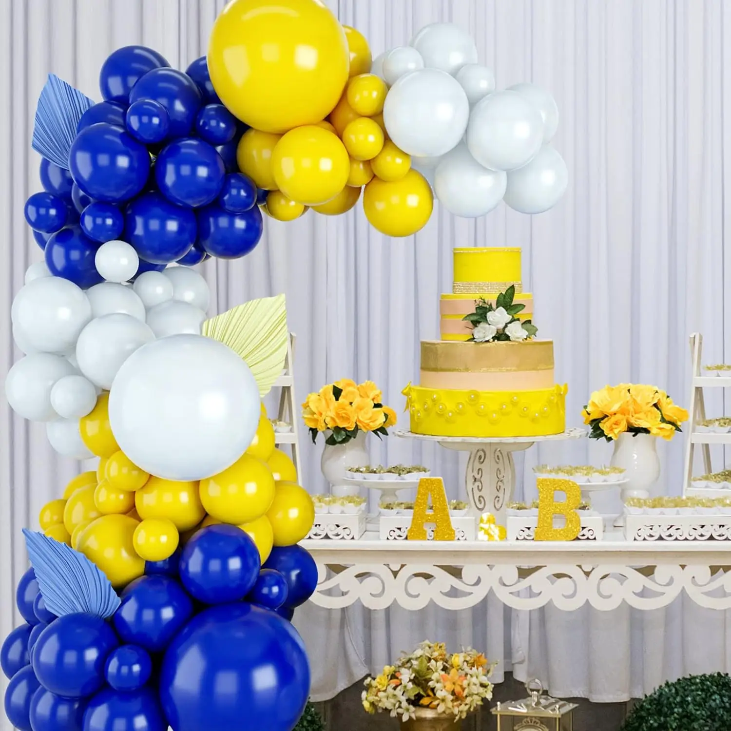 Balloons Garland Arch Kit, Klein Blue Yellow White Balloon Arch Kit, Blue Latex Balloons