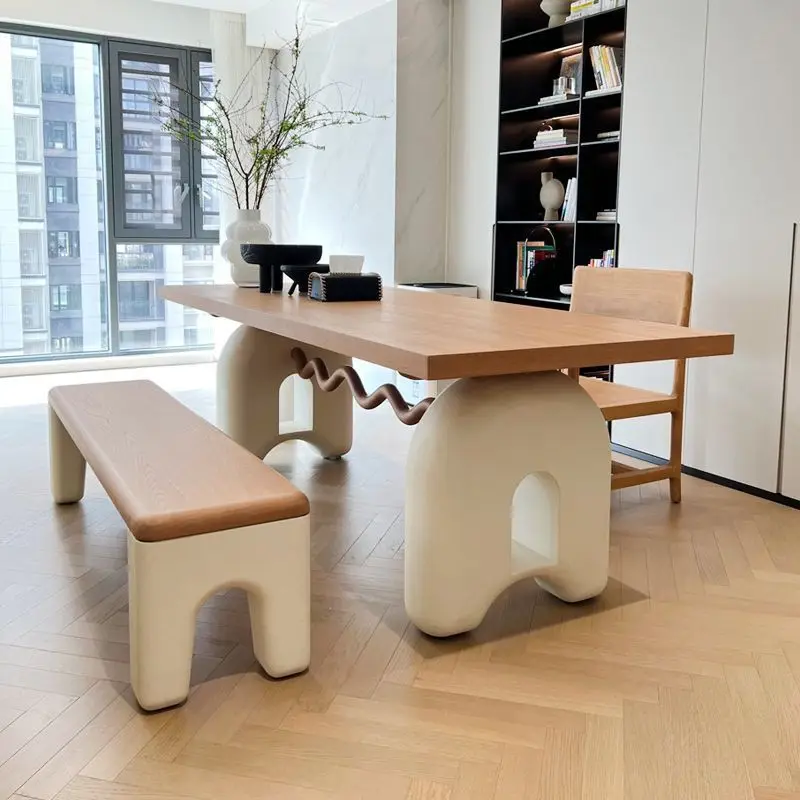 

Solid wood cream wind dining table wood color