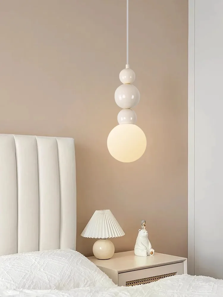 Modern Cream Colored Ceiling Chandelier Glass Ball Children's Room Lamp Kitchen Bedroom Artistic Decoration Lighting FixtureE27