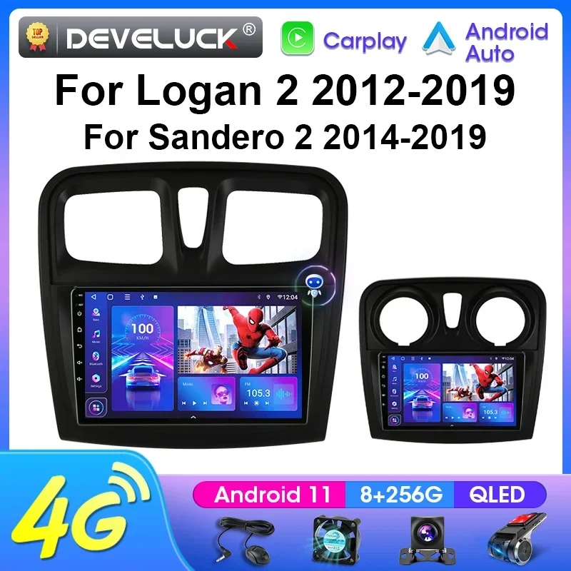 2 Din Android 12 For Renault Logan 2 2012 - 2019 Sandero 2 2014 - 2019 Car Stereo Radio Multimedia Player GPS Carplay Auto DVD