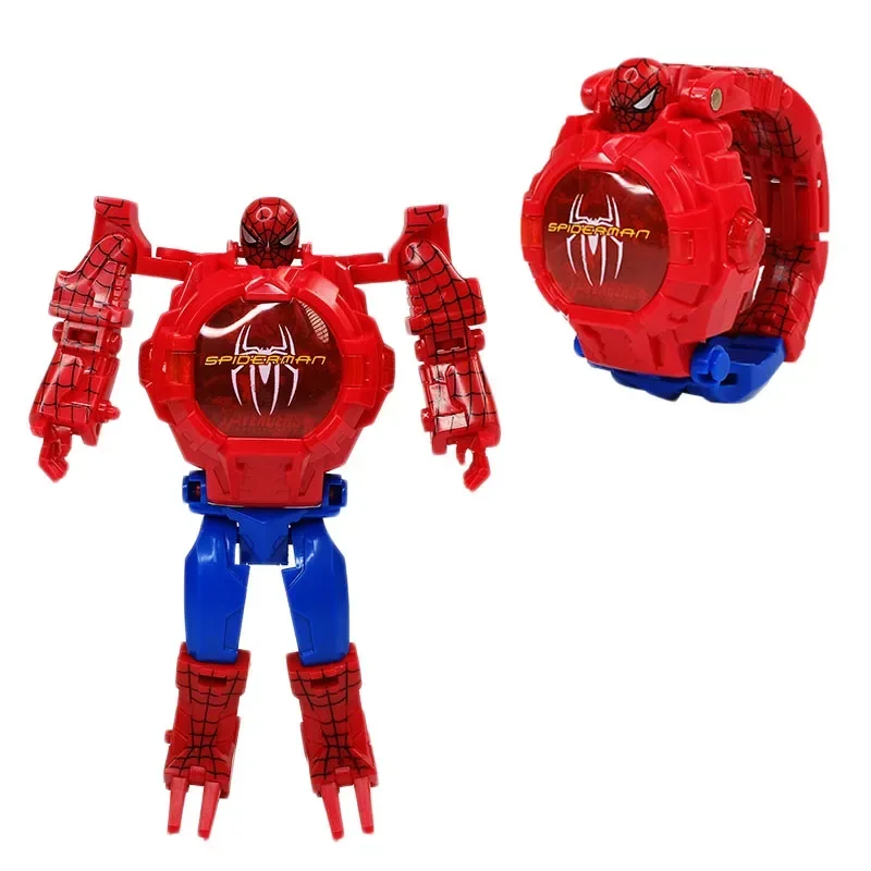 Marvel iron Man Spiderman bajki zegarek dla dzieci deformacja robot 3d LED zegarek świetlny dziecięcy zegarek zabawkowy model