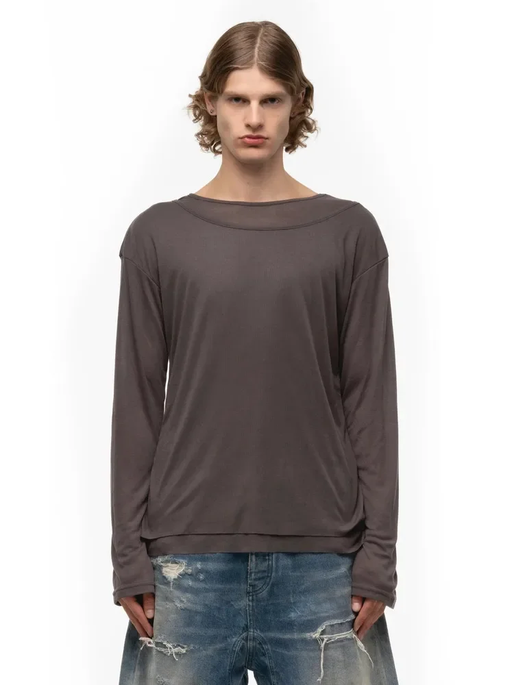 Nofaith high elastic pendant double-layer blended long-sleeved tee