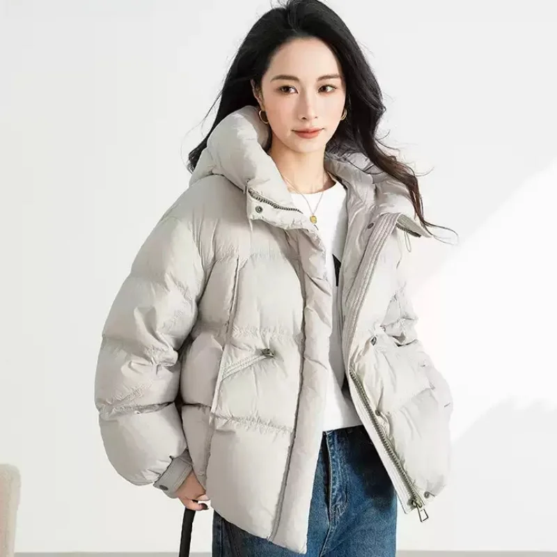 سترة مبطنة بغطاء للرأس دافئة بسحّاب كامل للنساء شتاء دافئ بلون سادة سترات فضفاضة للنساء موضة جديدة لعام 2025 معطف قطني للشارع #6