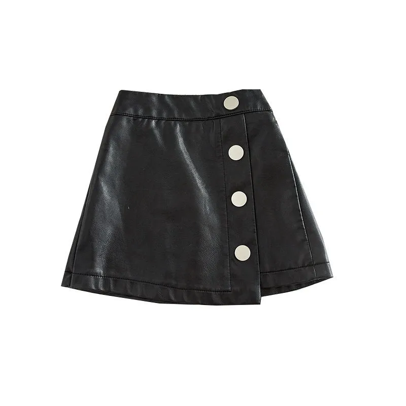 2024 New summer Autumn spring winter girl baby children kids PU faux leather Skirt casual Comfortable clothes