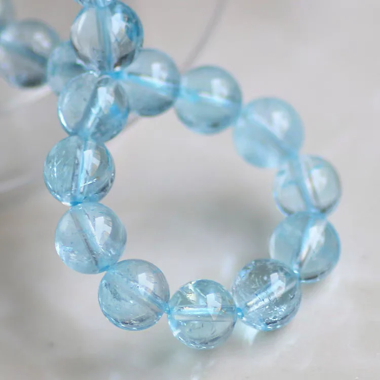 Natural Blue Topaz Clear Round Beads Bracelet Jewelry Rare Woman Men Genuine Topaz Fashion GIft 7mm 8mm AAAAAA