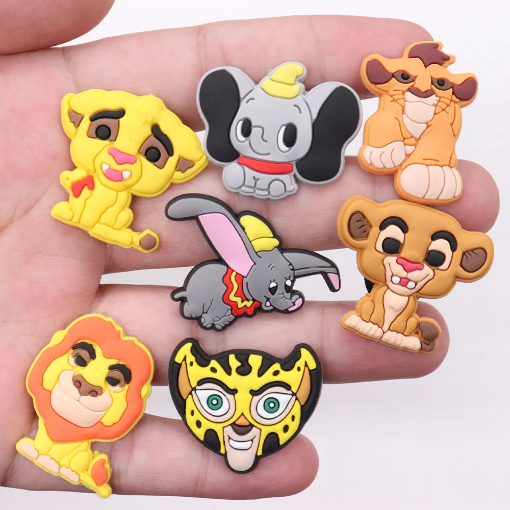 Hot Sales 1-7Pcs Lion King Animals Elephant PVC Cute Shoe Button Charms Cartoon Slippers Designer Accessories