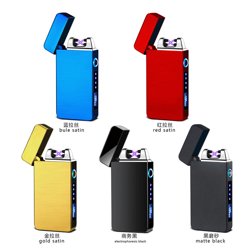 Hot Sale Metal Double Arc Windproof Flameless Lighter with LED Power Display USB Touch Ignition Plasma Lighter Gifts for Men