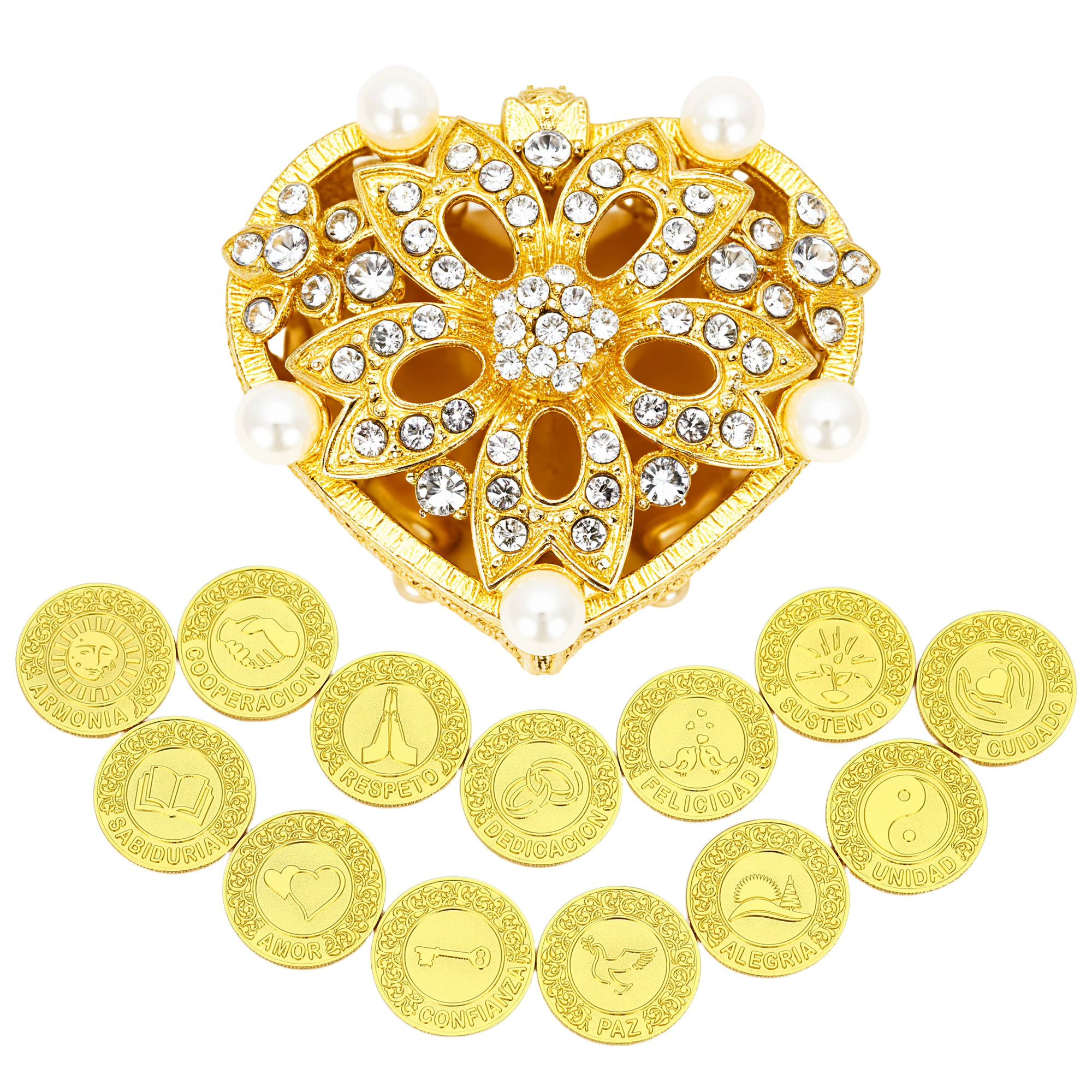 

13 English Words Wedding Unity Coins Las Arras para Boda Catolica, Wedding Unity Coins Set with Heart Box,for Wedding Ceremony