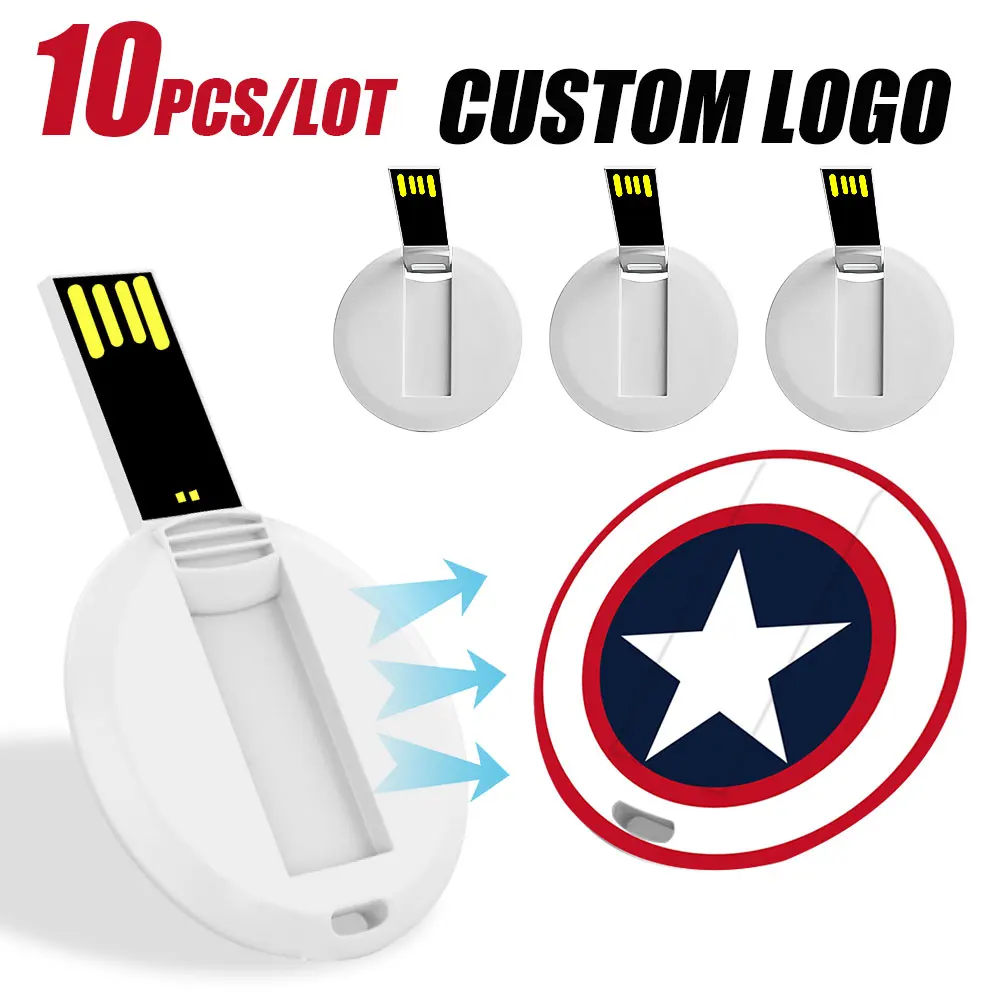 

10PCS/LOT USB 2.0 Business Card Flash Drive 8gb 16gb Coin Mini Round Shaped USB Flash Drive with Logo Printing For Company Gifts