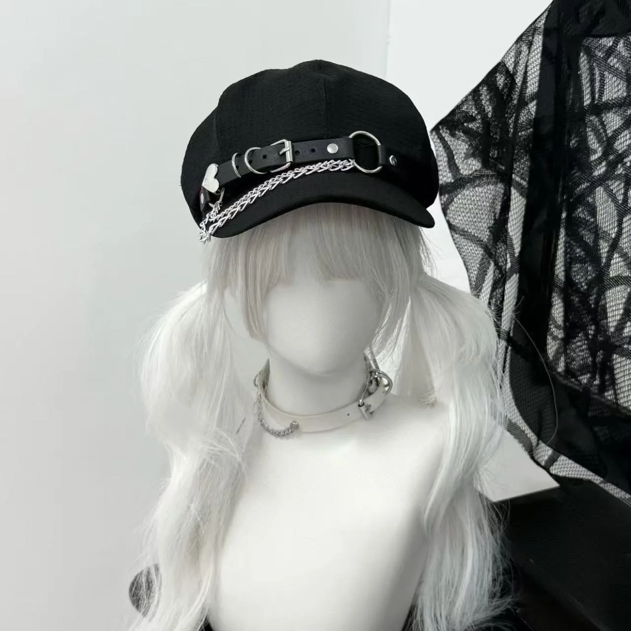 Femmes Harajuku gothique Lolita doux Cool ceinture boucle coeur béret chapeau casquette Y2K fille garçon Steampunk Punk chaîne fait à la main chapeaux de soleil