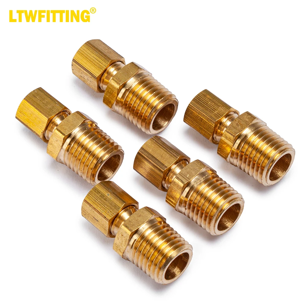 LTWFITTING Brass 3/16-Inch OD x 1/4-Inch Male NPT Compression Connector Fitting(Pack of 5)