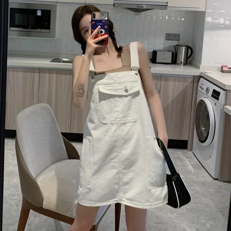 Vestido de tirantes vaqueros S-3XL Mujer sin mangas Retro Kawaii Casual acogedor Preppy adolescentes jóvenes todo-fósforo Mujer Vestidos femenino Chic
