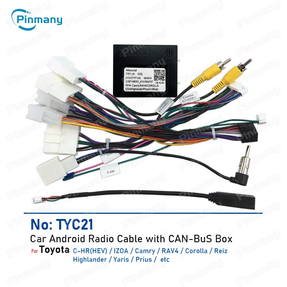 

Car Radio Cable Connector TYC21 Power Wire Harness with CAN Bus Decoder for Toyota Highilander Camry C-HR Yaris RAV4 Corolla