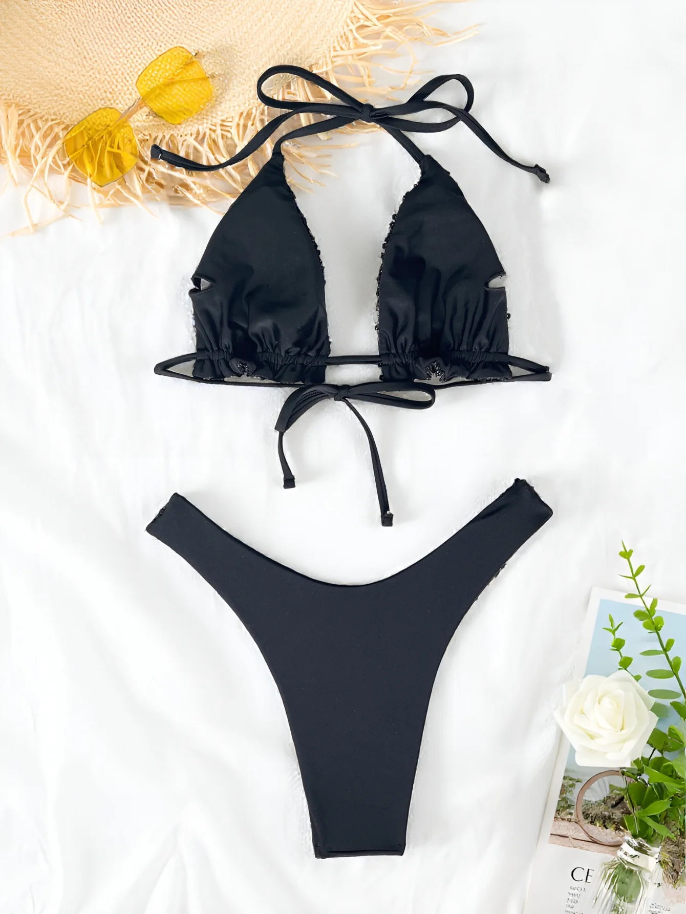 sexy black sequine gillter mini bikinis sets two pieces swimsuit thong bathing suit Swimwear Biquini conjunto de bikini tankini