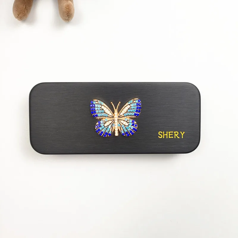 مجموعة مرصعة بالألماس للرجال والنساء من الجلد الصلب المحمول نظارات القراءة الصلبة صندوق النظارات حافظات النظارات هدية فتاة