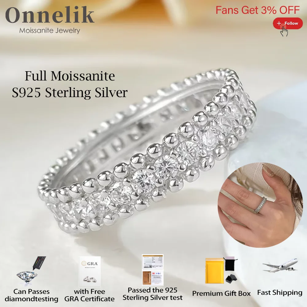 

Onnelik All 1.8mm Moissanite Diamond Ring with GRA 100% S925 Sterling Silver Rings for Women Wedding Bands Fine Jewelry Gifts