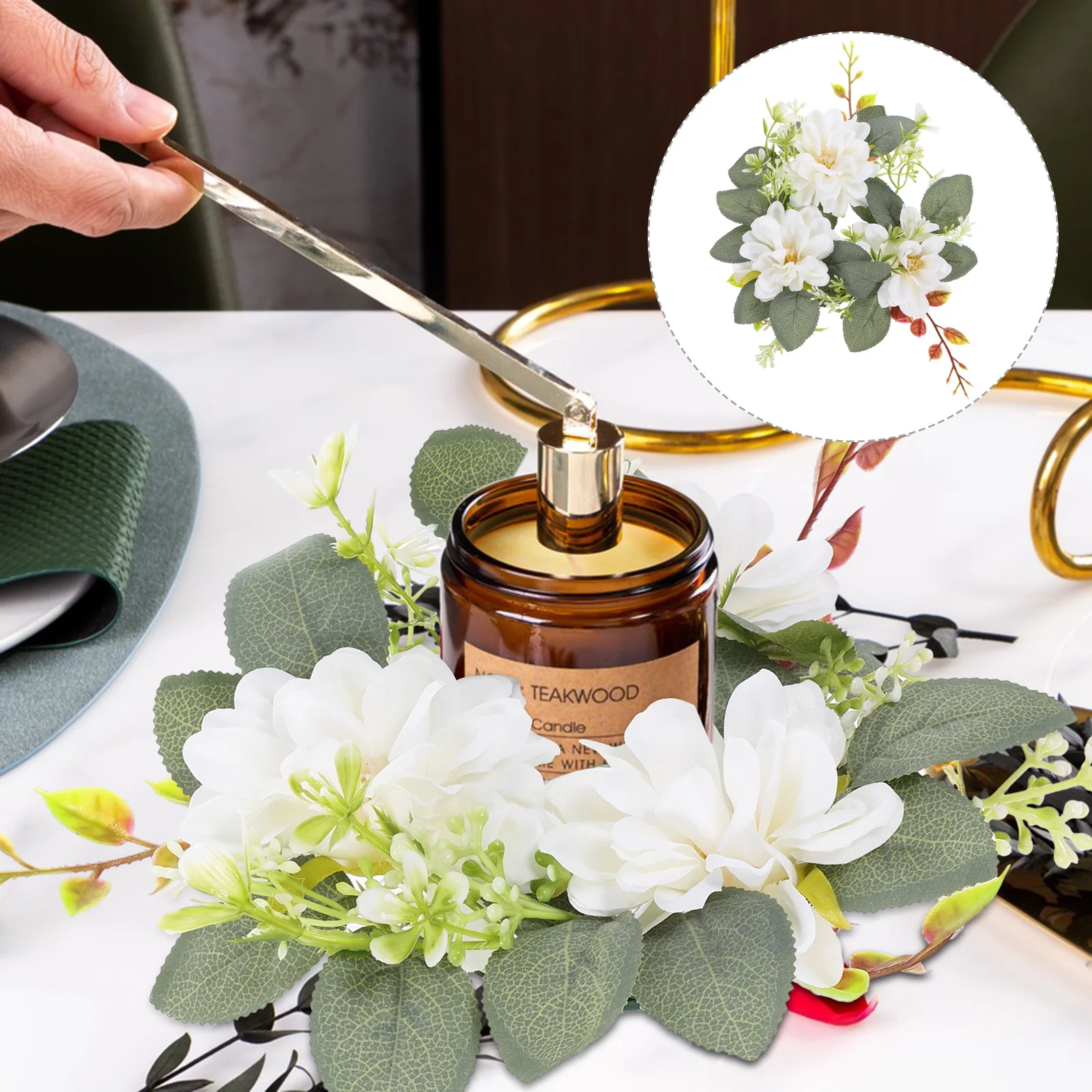 

Artificial Floral Wreath Ring For Pillar Candles Wedding Party Decoration Tabletop Home Decor Spring Flower