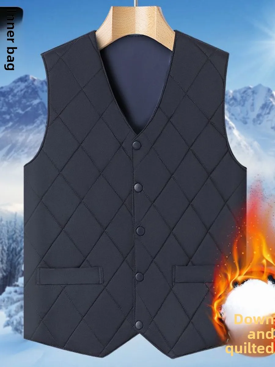 

Вязаный пуховый хлопковый жилет для мужчин среднего возраста и лет, зимний теплый внутренний носимый жилет для папы с подогревом