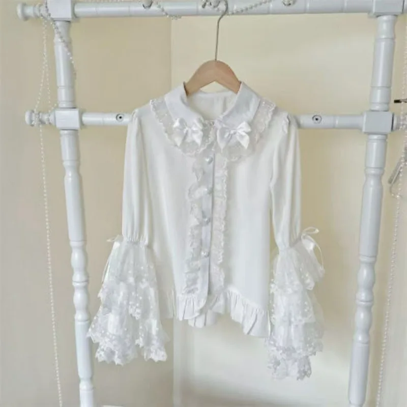 2025 New Spring Sweet Cute Lace Blouse Women Japanese Style Fashion Long Sleeved Womens Shirt Casual Woman Clothing