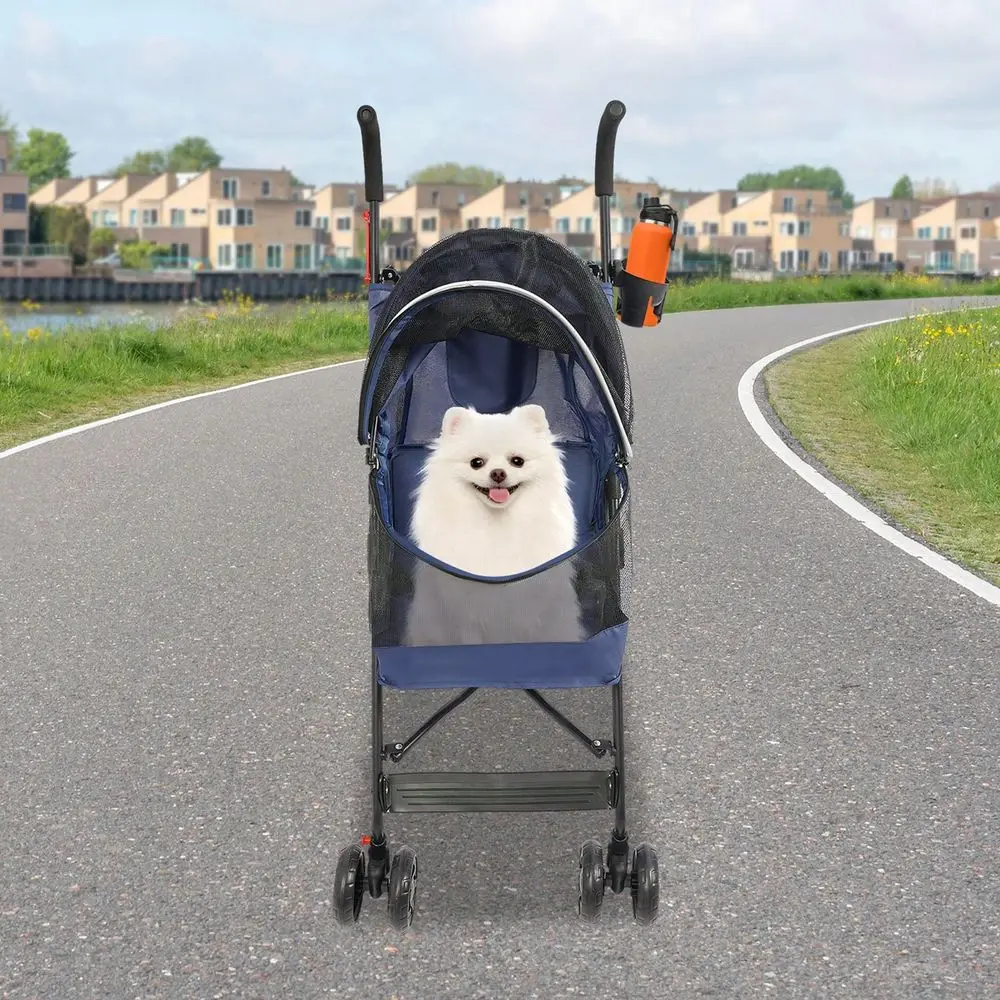 Foldable Pet Travel Stroller, 4Wheel Pet Carrier, Oxford Cloth Breathable Mesh Pet Cart, Waterproof Pet Travel Trolley For Smal