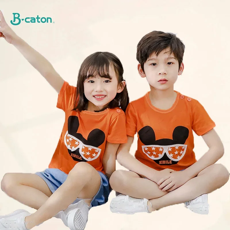 T-Shirt à Manches Courtes pour Enfant Garçon et Fille, Vêtements d\'Été, Dessin Animé, 100% Coton