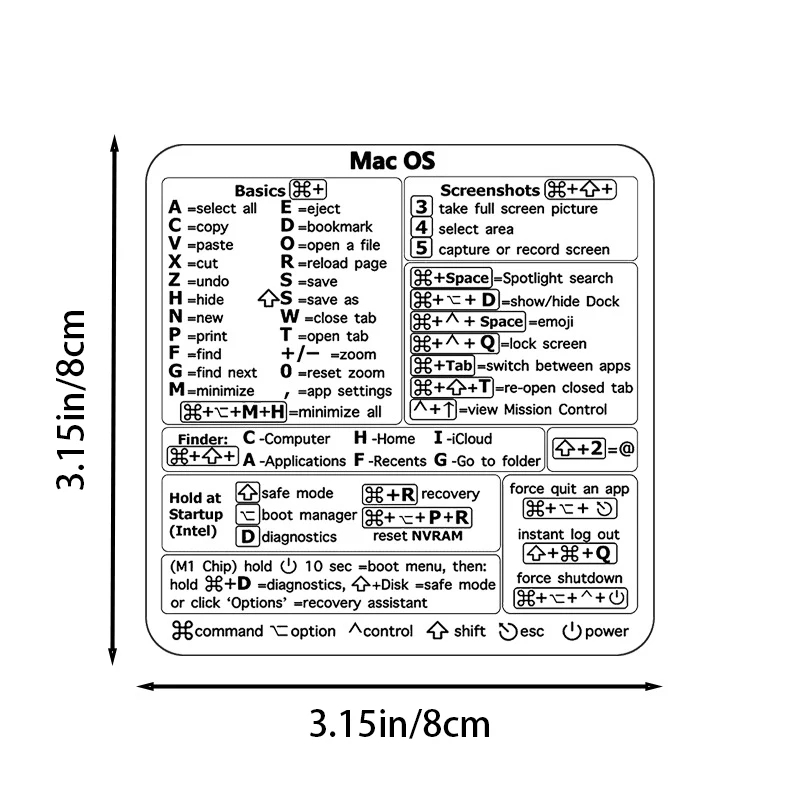 Windows/Mac OS Shortcuts Laptop Office Software Waterproof Stickers