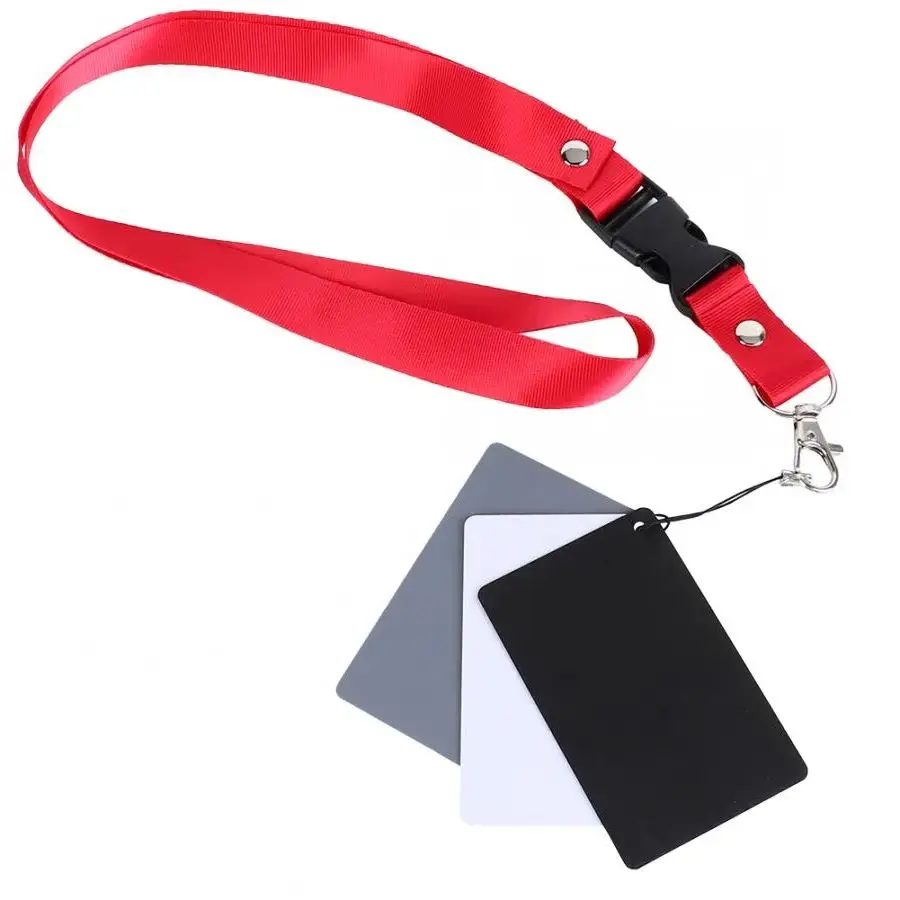 3in1 8.5x5.5 سنتيمتر 18% التعرض التصوير الرقمي اللون رمادي/أبيض/أسود التوازن مجموعة من البطاقات مع حزام ل DSLR كاميرا توازن أبيض