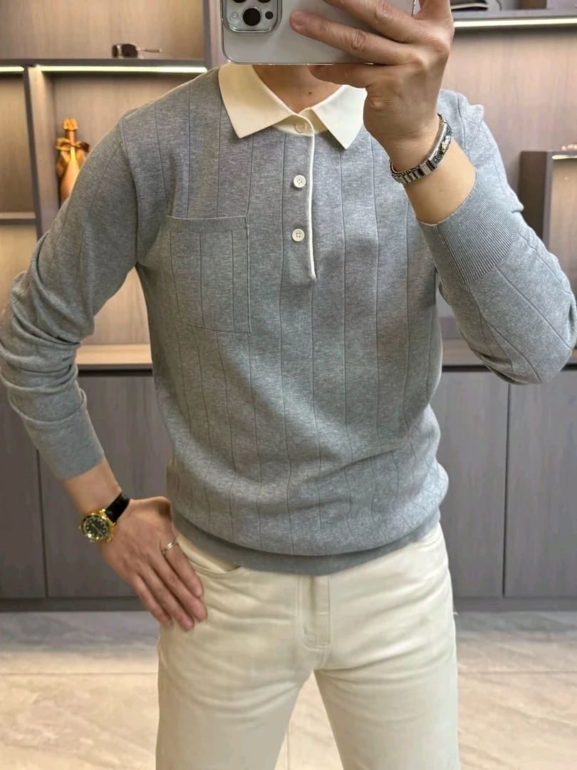 

High Quali Knitted Long Sve irt for Men New Arrival Autumn Winter Season Casual Sle Comfortable Fit Faionable