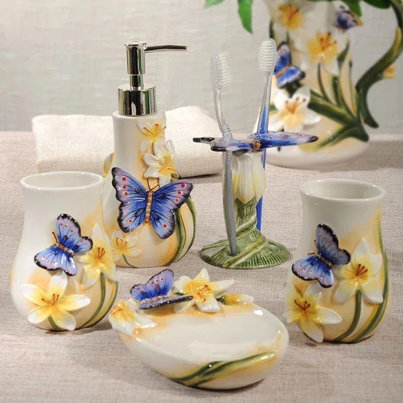 

Bathroom accessories Butterfly Bathroom Wash Set Mouthwash cup Soap dish Toothbrush holder Lotion bottle Household toiletries