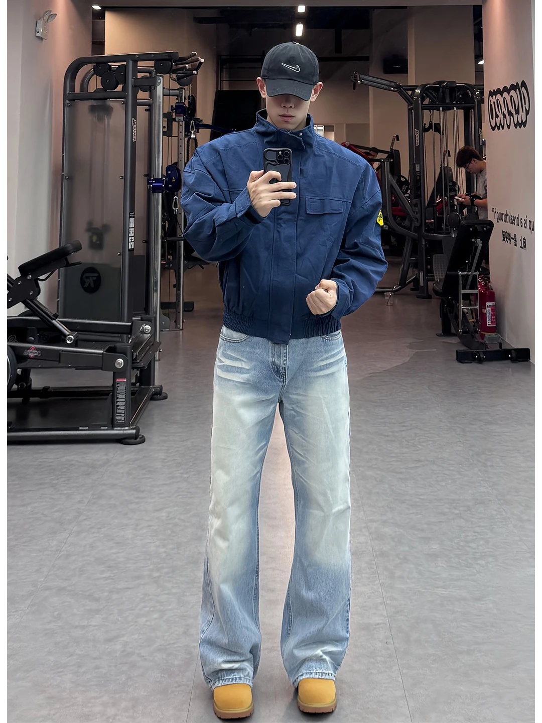 

Light Blue adient Wide Leg Men's Jeans Straight Cut Trousers High Waist Zipper Fly Casual Street Sle Fall Faion