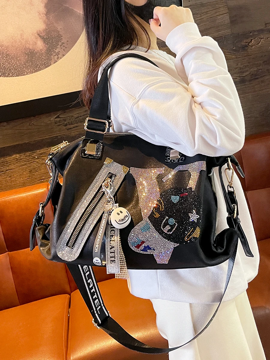 Luxury Rhinestone Large-capacity Tote Bag Women's 2025 New Shoulder Ita Bag High-end Handbag Messenger Sac